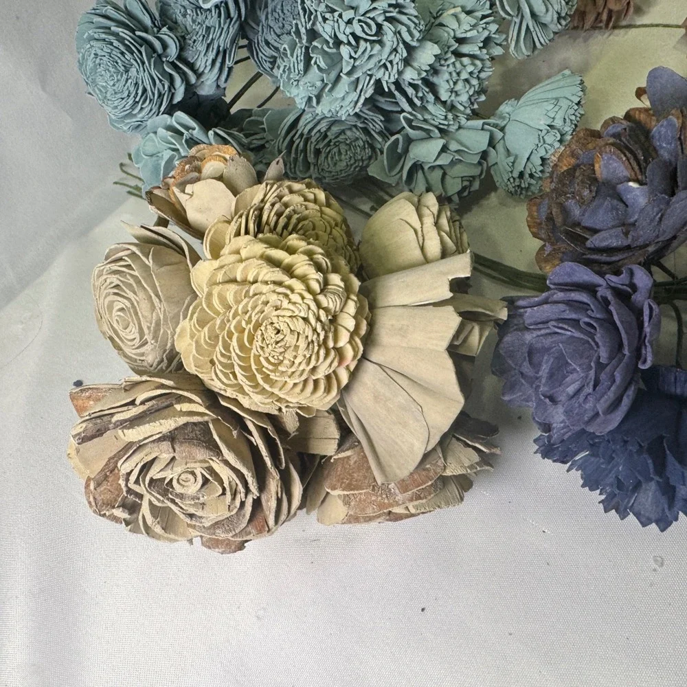 Sola Wood Flower Lot 64pc Assorted Colors Roses Zinnias DIY Wedding Craft Decor